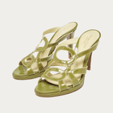 Green patent leather platform strappy heel with crisscross design — Sergio Rossi | Endless UAE