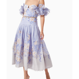 Postcard Bow Bodice Dress in lavender floral print with cold-shoulder design — Zimmermann | Endless UAE