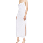 Woman wearing white sequin midi camisole dress with strappy heels — Rotate | Endless UAE