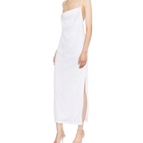 Woman wearing white sequin midi camisole dress with strappy heels — Rotate | Endless UAE