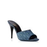 Denim blue high heel mule sandals with branded logo detail and black stiletto heel — Yves Saint Laurent | Endless UAE