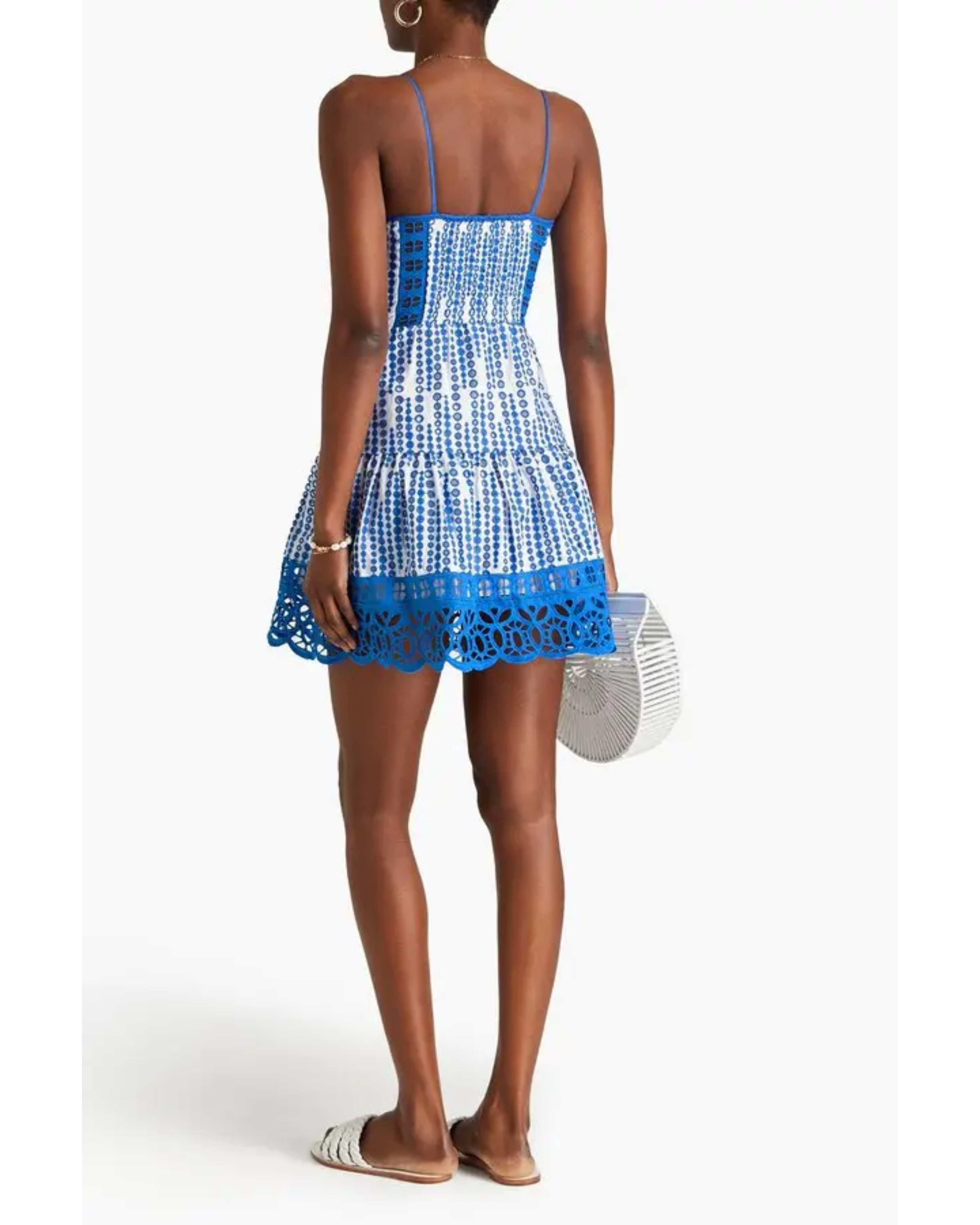 Blue and white tie-detailed broderie anglaise cotton-blend mini dress — Charo Ruiz Ibiza | Endless UAE