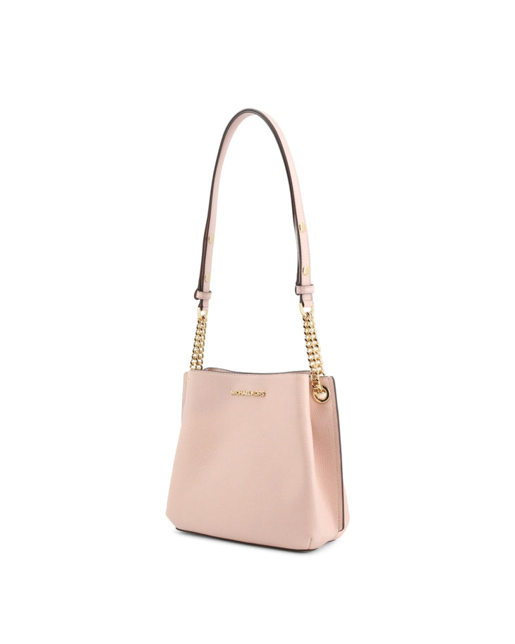 Pink pebbled leather bucket bag with gold chain strap and dark shoulder strap — Michael Kors | Endless UAE