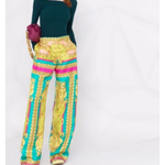 Barocco Goddess Silk Trousers in yellow, turquoise and magenta — Versace | Endless UAE