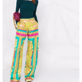 Barocco Goddess Silk Trousers in yellow, turquoise and magenta — Versace | Endless UAE