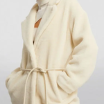 Cream faux fur long coat styled with cream cutout top, black cropped pants and black heels — Anine Bing | Endless UAE