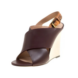 Leather and Python Slingback Wedge Sandals