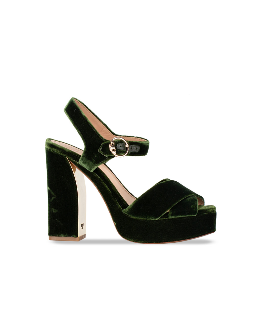 Green velvet platform sandal with chunky heel and ankle strap — Tori Burch | Endless UAE