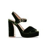 Green velvet platform sandal with chunky heel and ankle strap — Tori Burch | Endless UAE