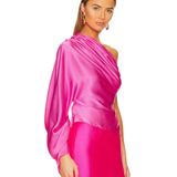 Hot pink one-shoulder draped top with textured fabric detail — Solace London | Endless UAE