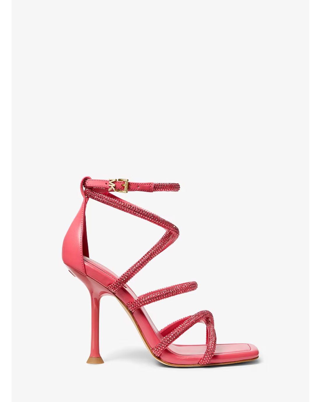 Pink embellished strappy heeled sandal with ankle strap and rhinestone details — Michael Kors | Endless UAE