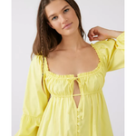 Yellow puffy sleeve mini dress with ruched neckline — For Love & Lemons | Endless UAE