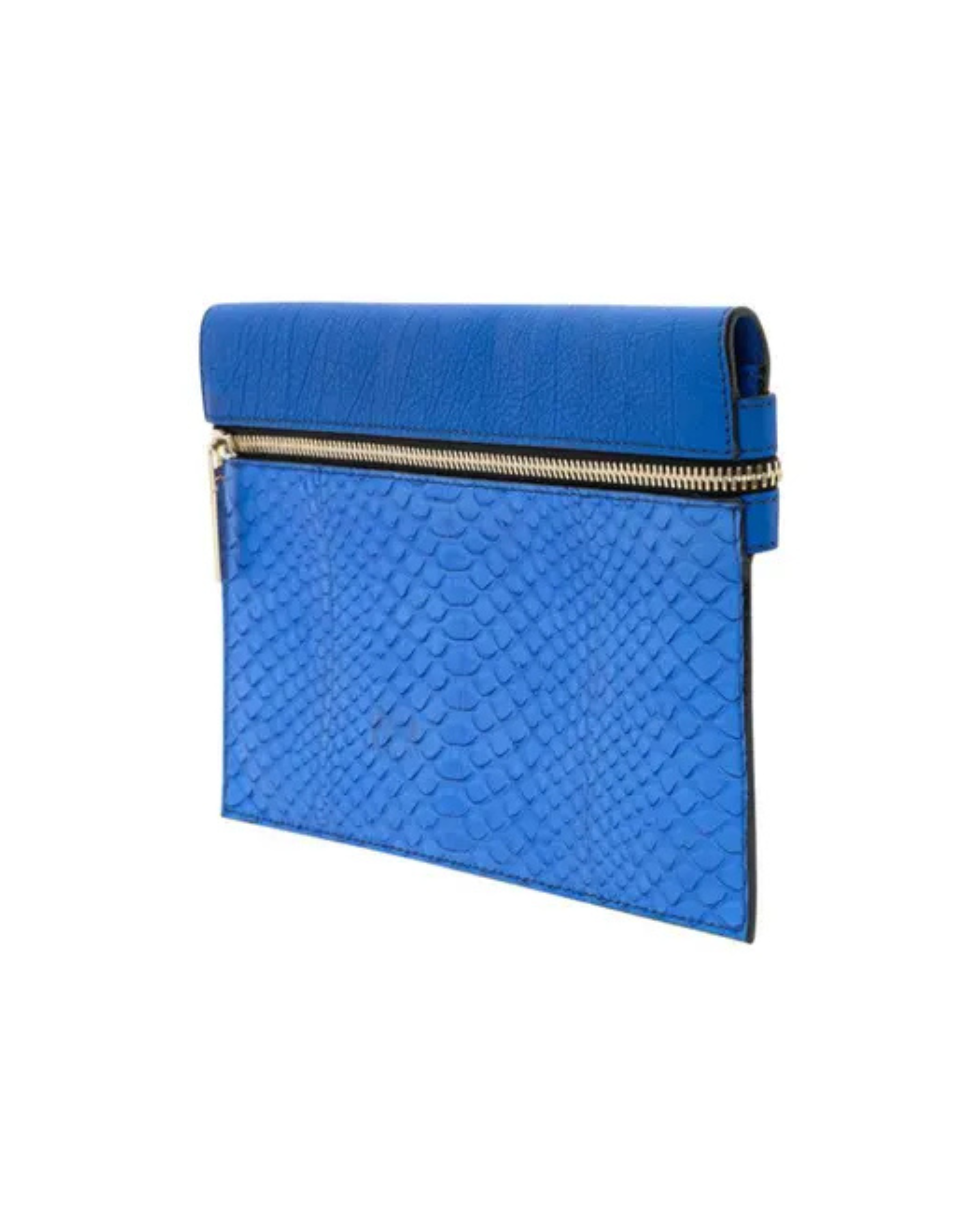 Blue snakeskin clutch with gold zip detail — Victoria Beckham | Endless UAE