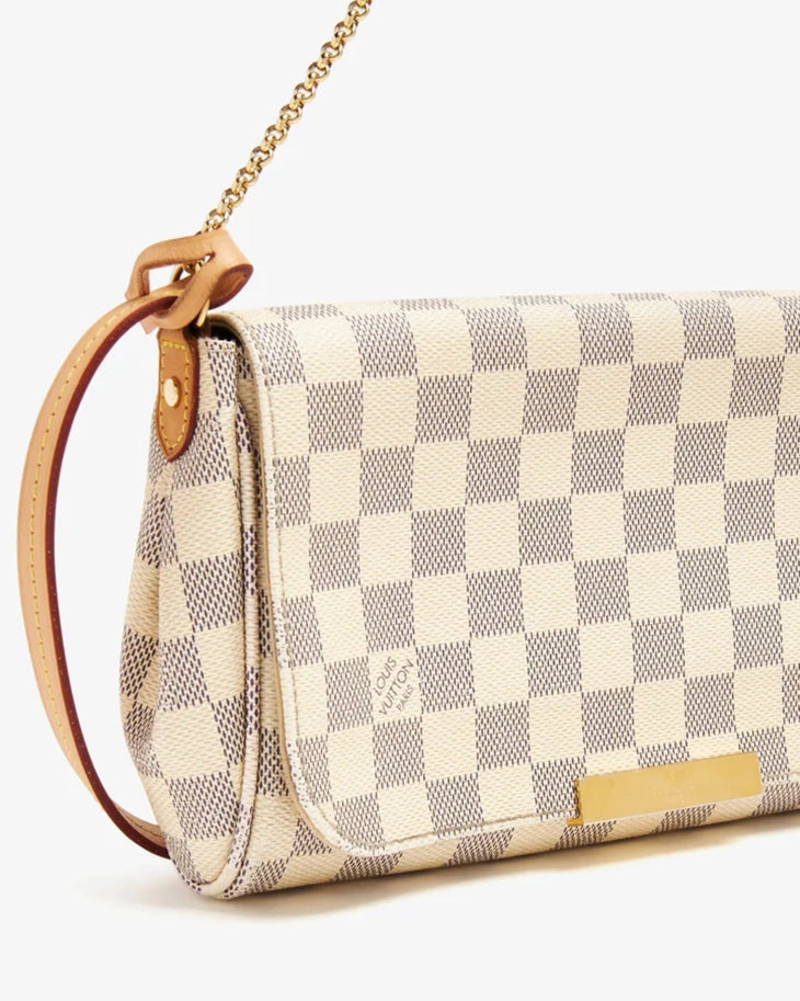 Damier Azur checkered canvas crossbody bag with tan leather trim and gold chain strap — Louis Vuitton | Endless UAE