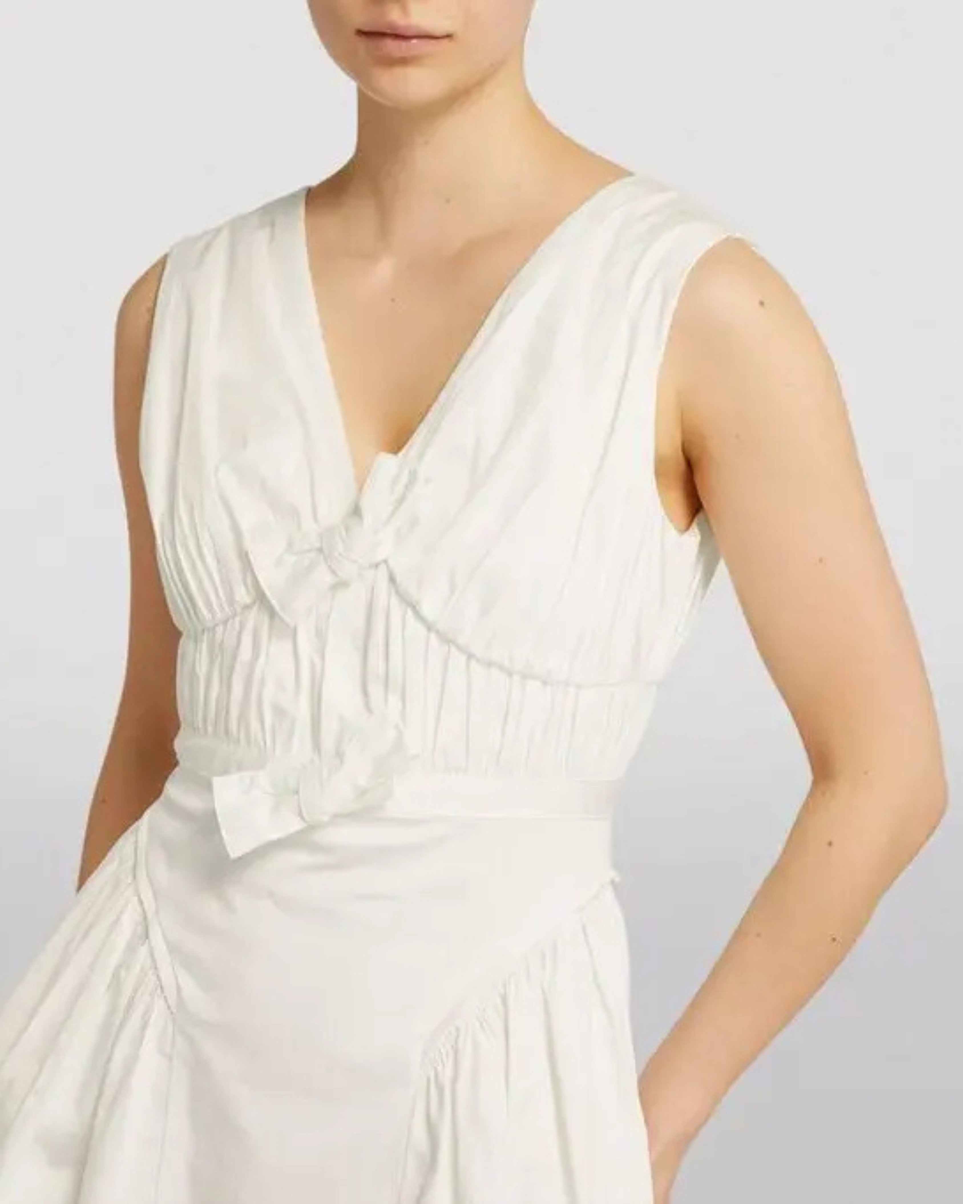 A-Line Bow-Detail Mini Dress in cream with V-neckline — Self-Portrait | Endless UAE