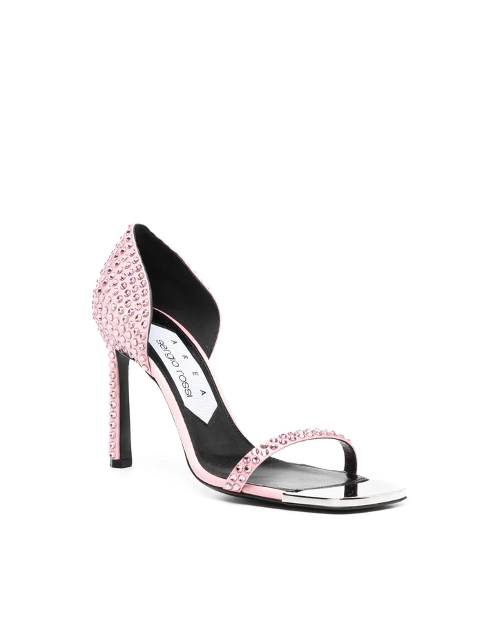 Pink crystal-embellished heeled sandal with black sole and toe strap — Sergio Rossi | Endless UAE