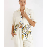 Celeste cream shirt and pants set with blue and gold floral print — Pasduchas | Endless UAE