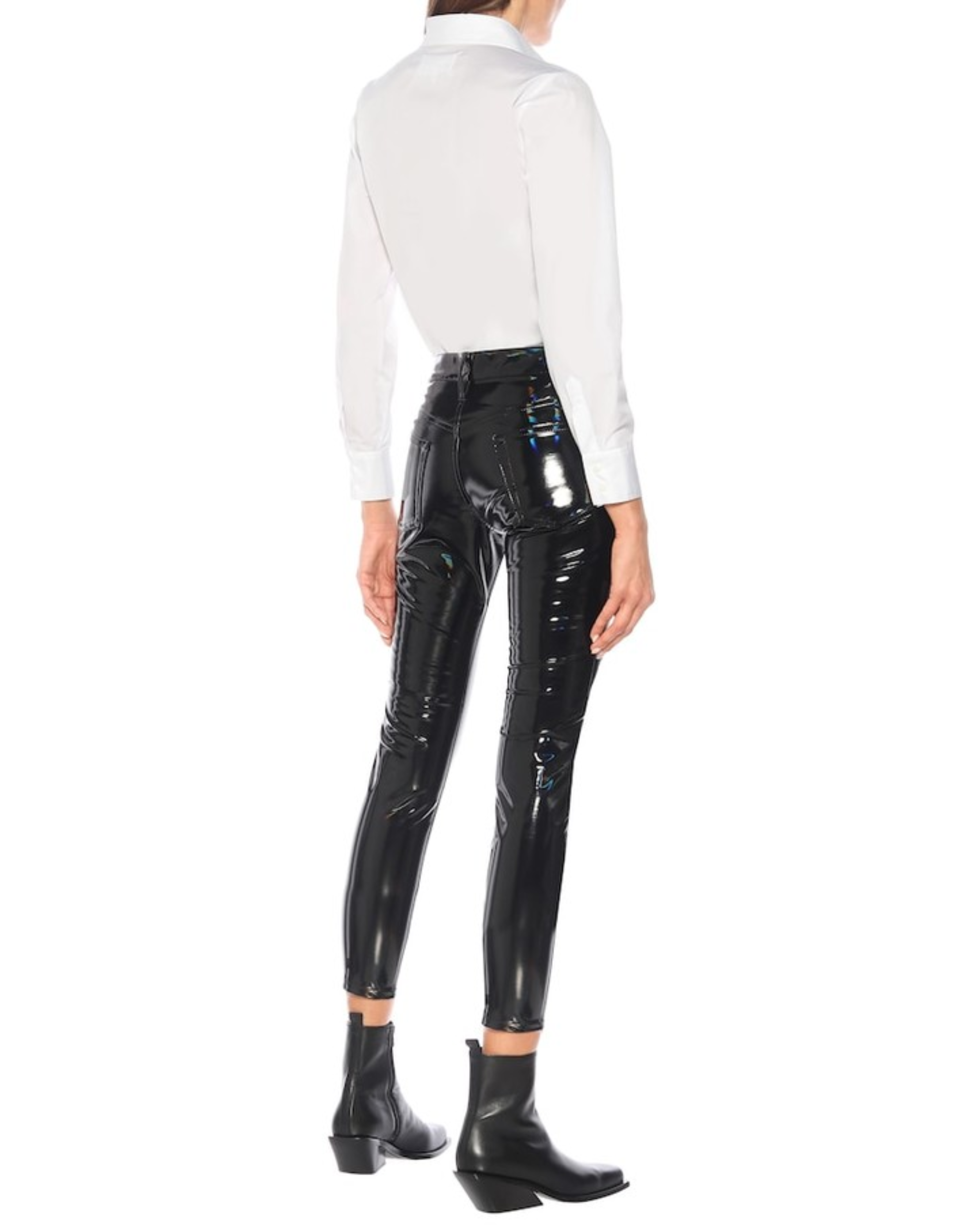 High-rise skinny PVC pants in black — Junya Watanabe | Endless UAE