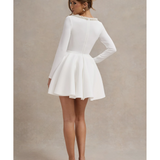 Wilder Square-Neck Long-Sleeve Skater Mini Dress