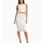 White knit crop top with diamond pattern and gold chain neckline — Elisabetta Franchi | Endless UAE
