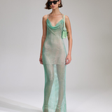 Mint rhinestone fishnet cowl neck maxi dress with spaghetti straps — Self-Portrait | Endless UAE