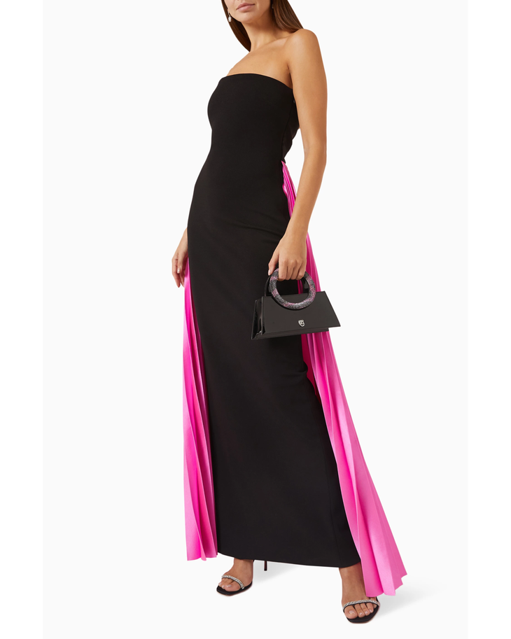 Black strapless maxi dress with vibrant pink side panels — Solace London | Endless UAE