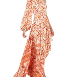 Piper Dress in coral floral print with one-shoulder neckline and flowing maxi silhouette — Amur | Endless UAE