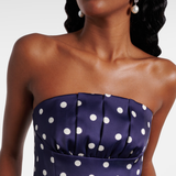 Navy polka-dot strapless cocktail dress with full skirt — Self-Portrait | Endless UAE