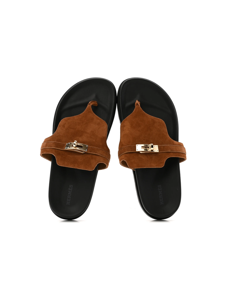 Hermes Empire suede goatskin womens sandal with brown strap and black sole — Hermes | Endless UAE