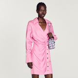 Pink wrap mini dress with button detail and long sleeves — Sandro | Endless UAE