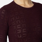 Burgundy viscose midi dress with textured knit pattern detail on bodice and sleeves — Elisabetta Franchi | Endless UAE