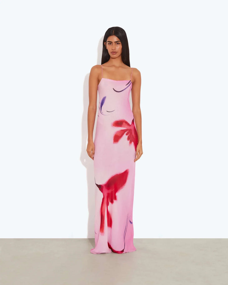 Pink slip dress with red floral print and thin straps — Rat & Boa | Endless UAE