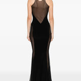 Black panelled maxi dress with sheer mesh inserts and racerback design — Norma Kamali | Endless UAE