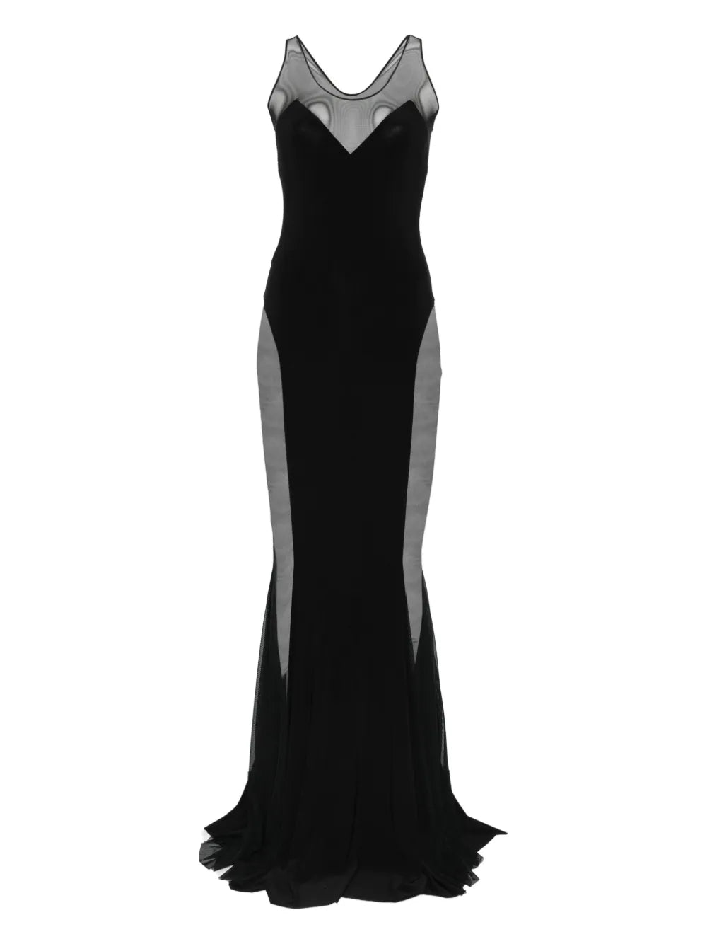 Black sleeveless maxi dress with sheer mesh panels and sweetheart neckline — Norma Kamali | Endless UAE