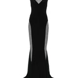 Black sleeveless maxi dress with sheer mesh panels and sweetheart neckline — Norma Kamali | Endless UAE