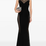 Black sleeveless maxi dress with sheer mesh panel inserts and form-fitting silhouette — Norma Kamali | Endless UAE