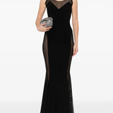 Black sleeveless maxi dress with sheer mesh panel inserts and form-fitting silhouette — Norma Kamali | Endless UAE