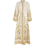 Cream floral midi dress with gold embroidery and puffed sleeves — Zimmermann | Endless UAE