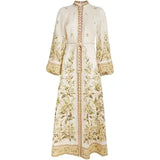 Cream floral midi dress with gold embroidery and puffed sleeves — Zimmermann | Endless UAE