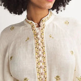 Cream floral midi dress with gold embroidery and puffed sleeves — Zimmermann | Endless UAE