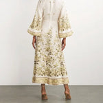 Cream floral midi dress with gold embroidery and puffed sleeves — Zimmermann | Endless UAE
