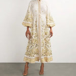 Cream floral midi dress with gold embroidery and puffed sleeves — Zimmermann | Endless UAE
