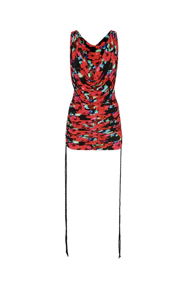 Maribella Mini Dress in red floral print worn at sunset beach — Rat & Boa | Endless UAE