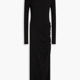 Ruched Ribbed Wool-Blend Midi Dress