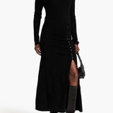Ruched Ribbed Wool-Blend Midi Dress