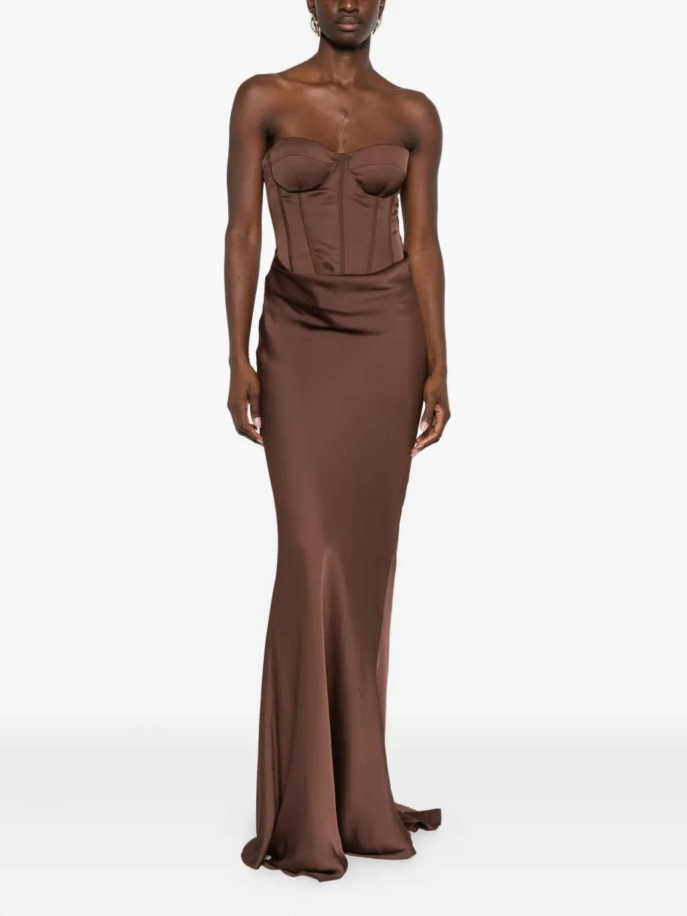 Brown corset panelled maxi dress with strapless neckline — Rotate Birger Christensen | Endless UAE