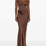 Brown corset panelled maxi dress with strapless neckline — Rotate Birger Christensen | Endless UAE