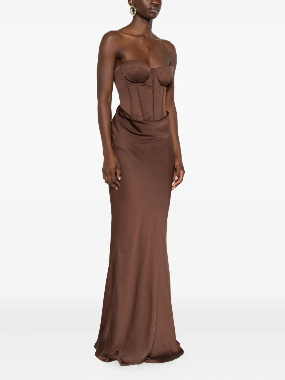 Brown corset panelled maxi dress with strapless neckline — Rotate Birger Christensen | Endless UAE