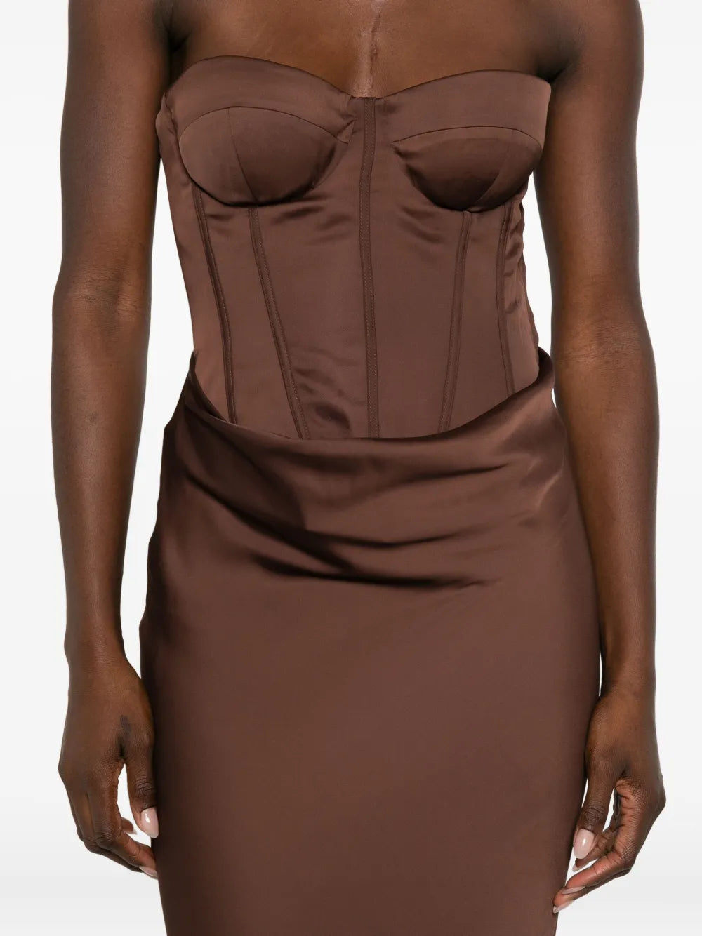 Brown corset panelled maxi dress with strapless neckline — Rotate Birger Christensen | Endless UAE
