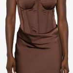 Brown corset panelled maxi dress with strapless neckline — Rotate Birger Christensen | Endless UAE